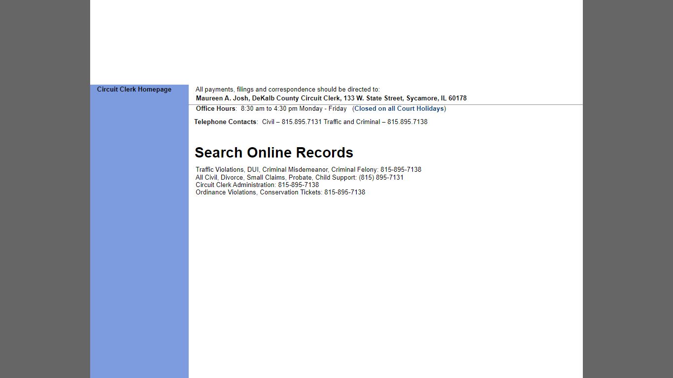 DeKalb County Circuit Clerk - Maureen A. Josh - Online Records Search
